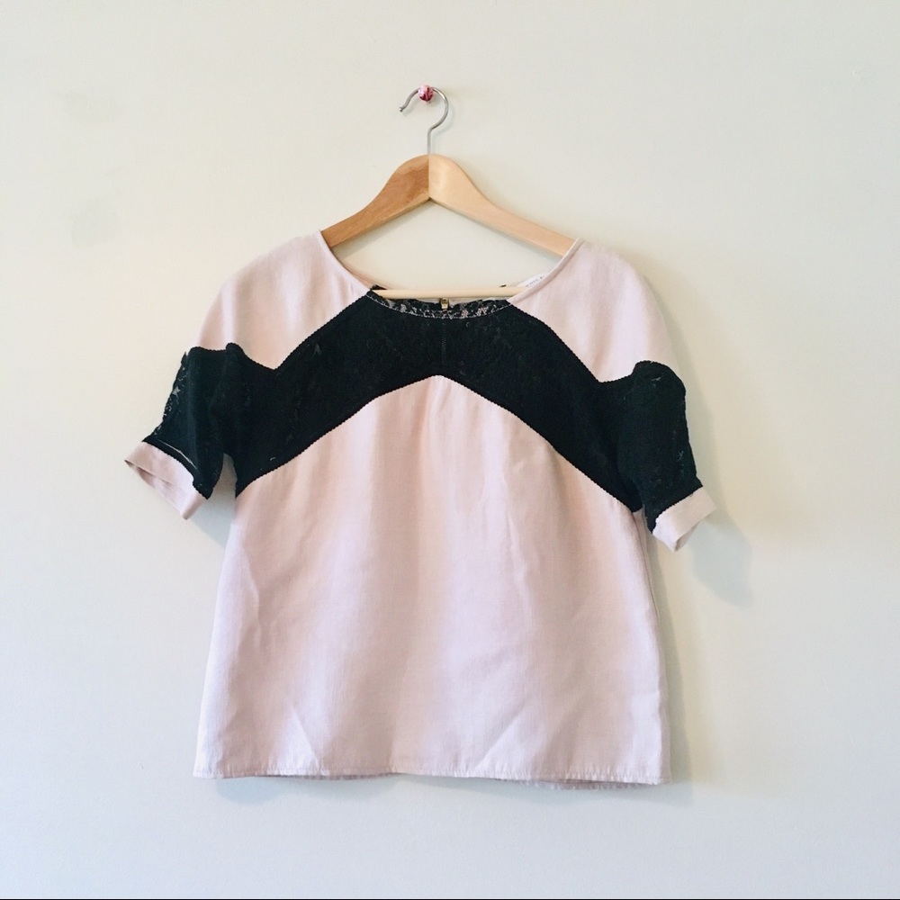 Rachel Roy blush pink nude black lace top blouse shirt 2